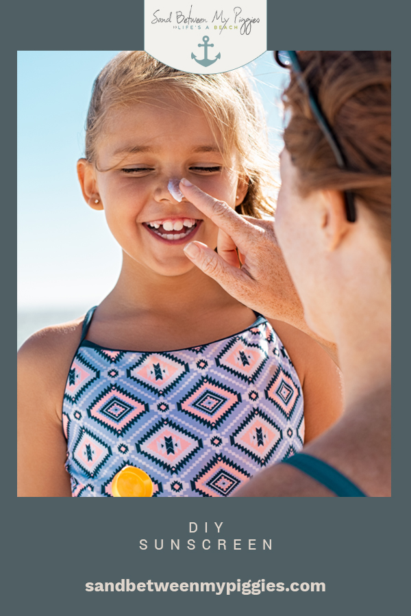 Make your own DIY homemade sunscreen with this easy recipe you can make in less than an hour. All-natural skin care has never been so easy. #homemade #products #sandbetweenmypiggiesblog